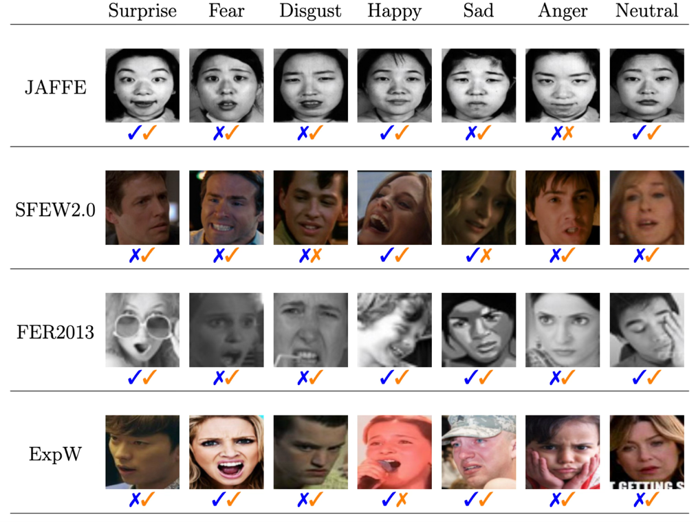 Example facial expression predictions from DI and DIFC models